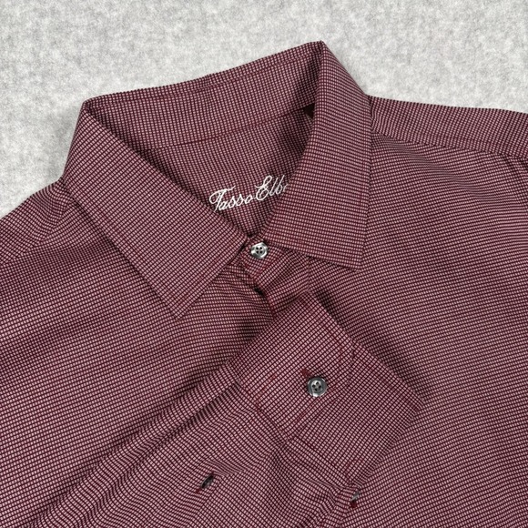 Tasso Elba Other - Tasso Elba Shirt Mens L Maroon & White Geometric Long Sleeve Button Up Cotton